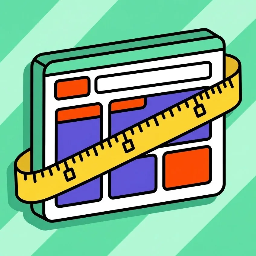 Illustration: ein Browserfenster, um das ein Maßband gelegt ist